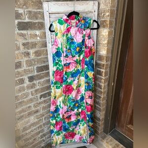 Vtg DYNASTY Made in British Crown Colony of Hong Kong Floral Coat Silk Dress 12.